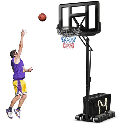 Panier De Basket Portable Sur Pied Avec Roulettes Réglable 245-305 Cm Anneau Arrière 111 Cm Base Remplissable Sac Sécurisé