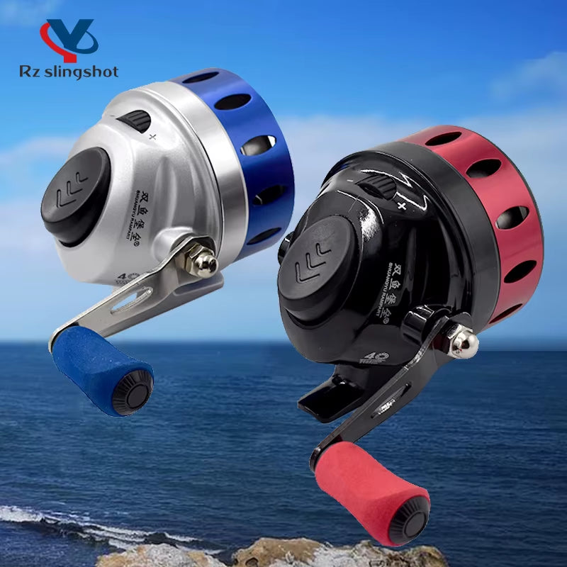 TR35/TB35 Metal Slingshot Fishing Reels Speed Ratio 4.3:1 Built-In Line Catapult Bow Fish Wheel for Outdoor Hunting Shooting