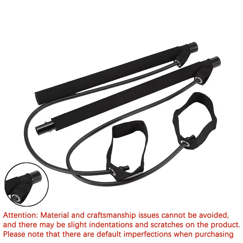 Multifunctional Pilates Bar Combination Fitness Bar Yoga Chest Expansion Tension Rope Back Trainer Elastic Rope Stretching Belt