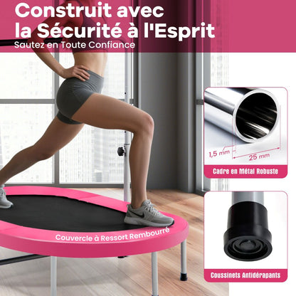 Trampoline Pliable Pour 2 Enfants Intérieur/Extérieur Avec Main Courante Ajustable Coussin Tapis De Saut Charge 150Kg Rouge/Bleu/Rose