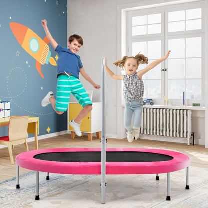 Trampoline Pliable Pour 2 Enfants Intérieur/Extérieur Avec Main Courante Ajustable Coussin Tapis De Saut Charge 150Kg Rouge/Bleu/Rose