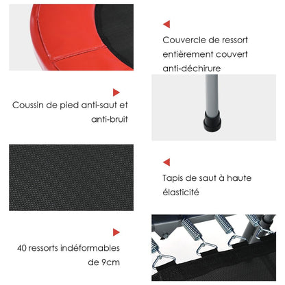 Trampoline Pliable Pour 2 Enfants Intérieur/Extérieur Avec Main Courante Ajustable Coussin Tapis De Saut Charge 150Kg Rouge/Bleu/Rose