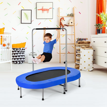 Trampoline Pliable Pour 2 Enfants Intérieur/Extérieur Avec Main Courante Ajustable Coussin Tapis De Saut Charge 150Kg Rouge/Bleu/Rose