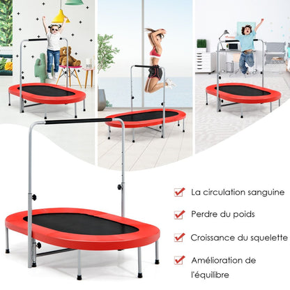 Trampoline Pliable Pour 2 Enfants Intérieur/Extérieur Avec Main Courante Ajustable Coussin Tapis De Saut Charge 150Kg Rouge/Bleu/Rose