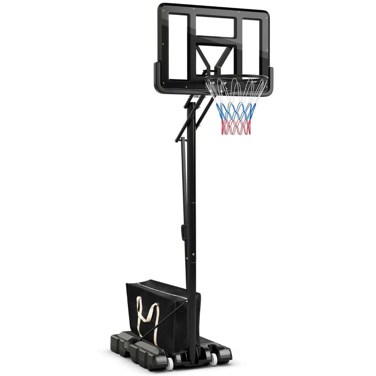 Panier De Basket Portable Sur Pied Avec Roulettes Réglable 245-305 Cm Anneau Arrière 111 Cm Base Remplissable Sac Sécurisé